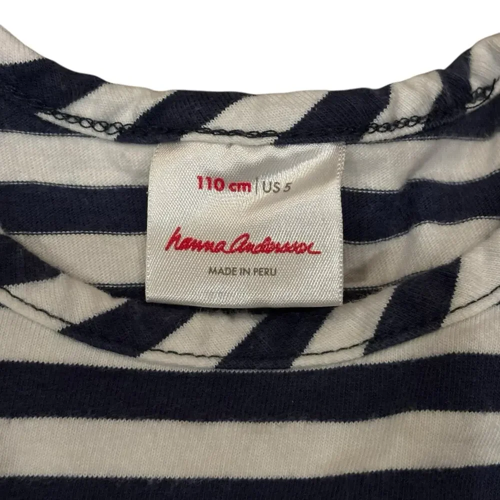 Hanna Andersson Girls 5 Mixie Dress Blue Stripe Floral Long Sleeve 100% Cotton